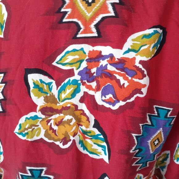 Vintage Chaus Red Short Sleeve Button Down With Southwestern Abstract Print - Picture 3 of 11